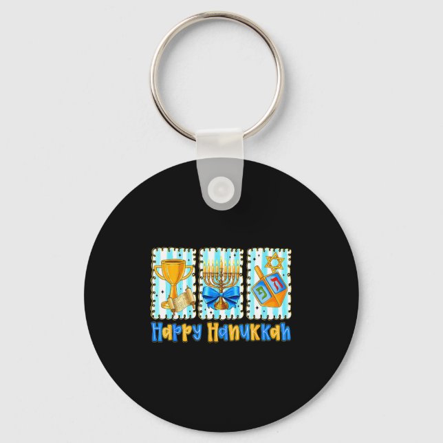 Chaveiro Happy Hanukkah Coquette Menorah Dreidel Chanukah G (Frente)