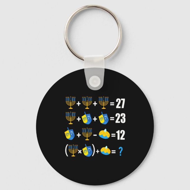 Chaveiro Happy Hanukkah Menorah Dreidel Doughnut Math Teach (Frente)