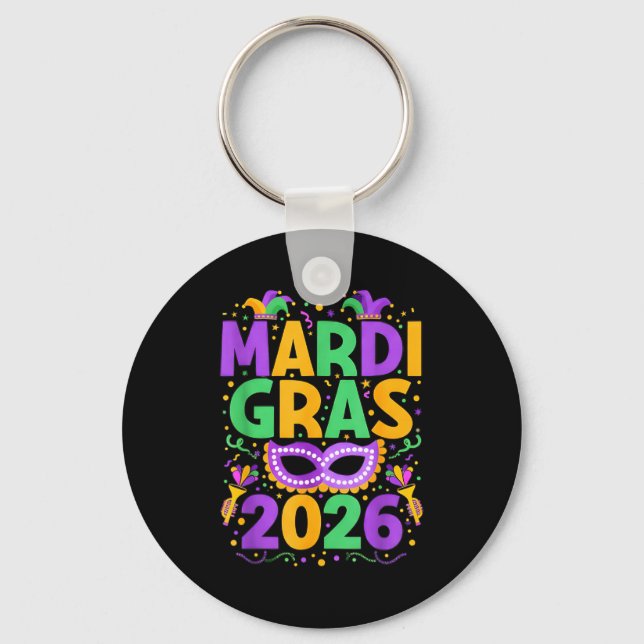 Chaveiro Happy Mardi Gras 2026 Costume New Orleans Matching (Frente)