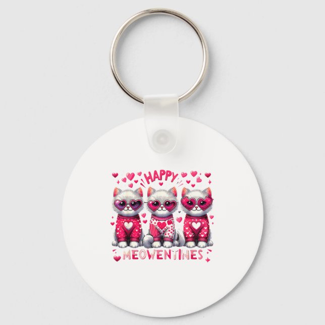 Chaveiro Happy Meowentines Cute Valentine Cats Love Cat Mem (Frente)