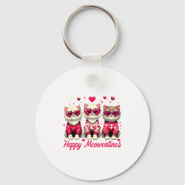 Chaveiro Happy Meowentines Cute Valentine Cats Love Funny C (Frente)