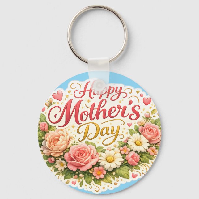 Chaveiro Happy Mother's Day elegant floral double sided tea (Frente)