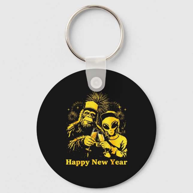 Chaveiro Happy New Year 2026 Bigfoot Alien Lovers New Years (Frente)