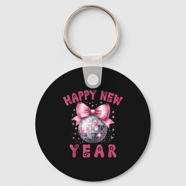 Chaveiro Happy New Year 2026 Coquette Nk Bow Disco Ball Wom (Frente)