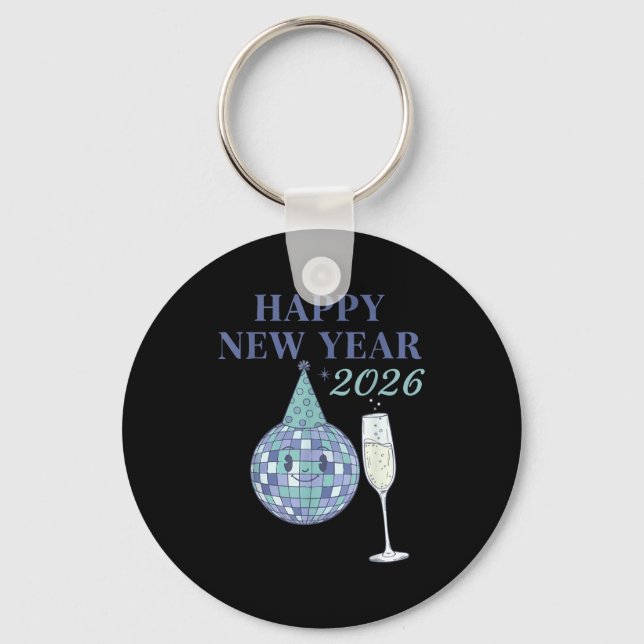 Chaveiro Happy New Year 2026 Disco Ball Celebration  (Frente)