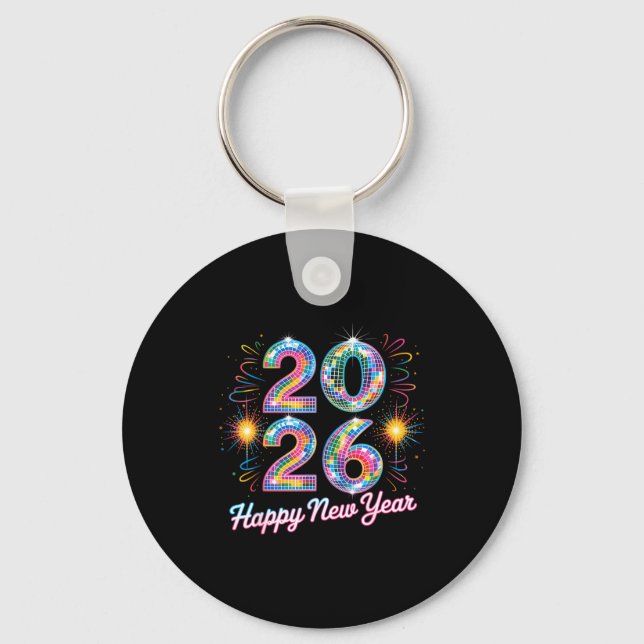 Chaveiro Happy New Year 2026 Disco Ball Retro Family Matchi (Frente)