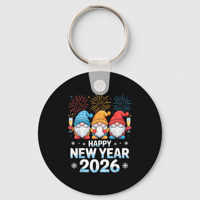 Chaveiro Happy New Year 2026 Gnome Cute Holiday Celebration (Frente)