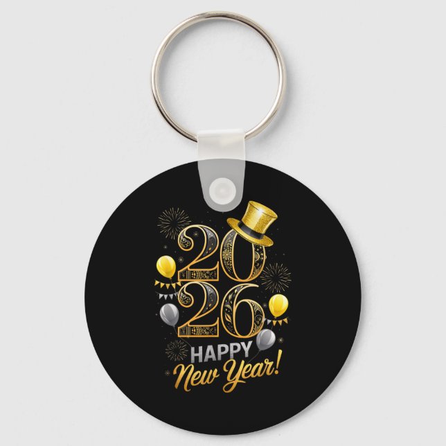 Chaveiro Happy New Year Party 2026 Family Matching Balloon  (Frente)