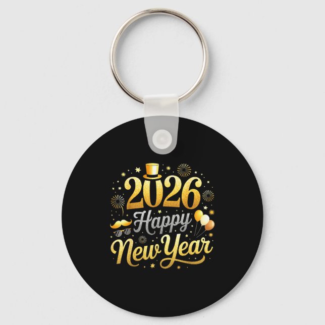 Chaveiro Happy New Year Party 2026 Funny Balloon Family Mat (Frente)