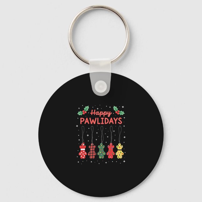 Chaveiro Happy Pawlidays Funny Christmas Dog Paw Xmas Dogs  (Frente)
