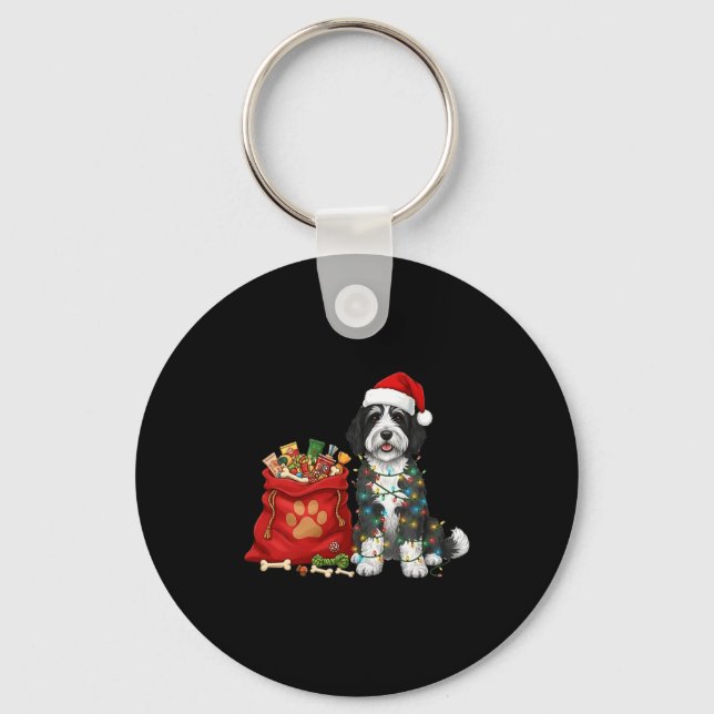 Chaveiro Happy Sheepadoodle Christmas Lights Dog Mom Sheepa (Frente)