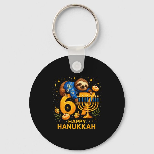 Chaveiro Happy Six Seven Hanukkah Funny Meme Menorah Sloth  (Frente)