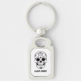 Chaveiro Happy Smile Skull – Floral Skull Art Keychain
