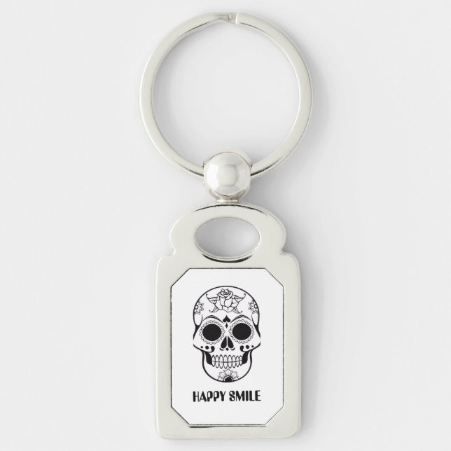 Chaveiro Happy Smile Skull – Floral Skull Art Keychain (Frente)