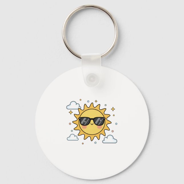 Chaveiro Happy Smiling Sun Cartoon - Minimalist Kawaii Suns (Frente)