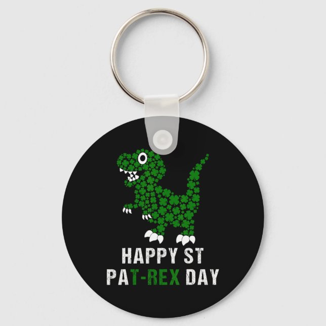 Chaveiro Happy St Patricks Day Patrex T-rex Dinosaur Funny  (Frente)