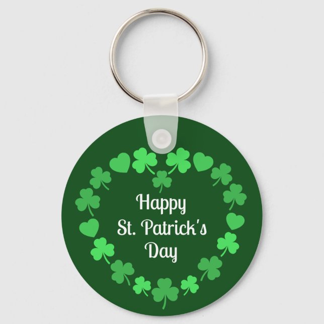 Chaveiro Happy St. Patrick's Day Shamrock and Heart Wreath (Frente)