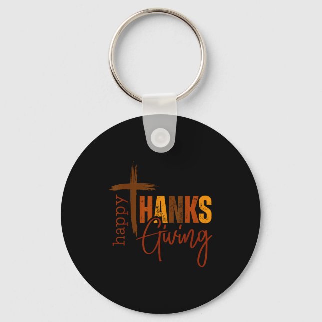 Chaveiro Happy Thanksgiving Christian Cross Turkey Pumpkin  (Frente)