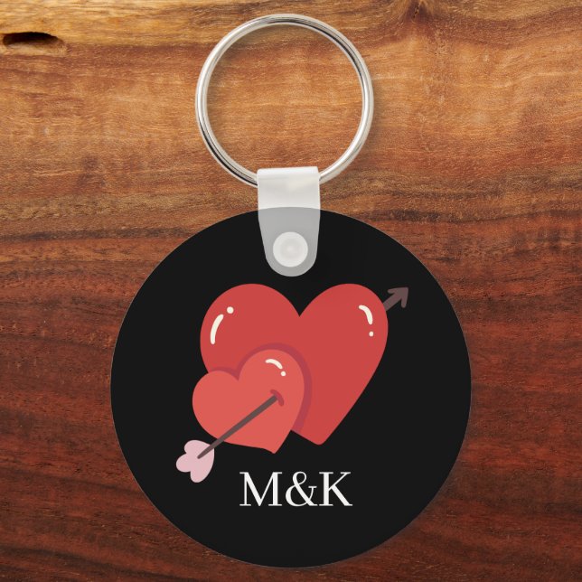 Chaveiro Happy valentines cute love hearts monogram  (Frente)