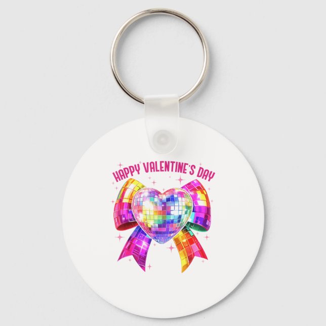 Chaveiro Happy Valentine's Day Coquette Disco Ball Heart Gi (Frente)