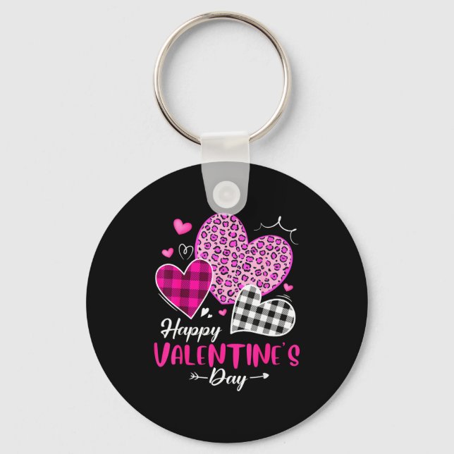 Chaveiro Happy Valentine's Day Leopard And Plaid Hearts Gir (Frente)