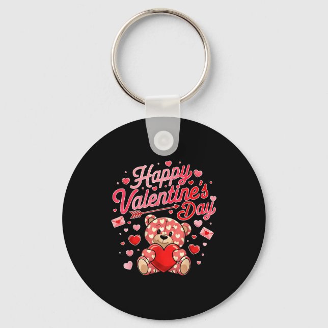 Chaveiro Happy Valentines Day Women Cute Bear Valentine Hea (Frente)