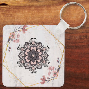 Chaveiro Harmonia Calma, Mandala Floral Bege