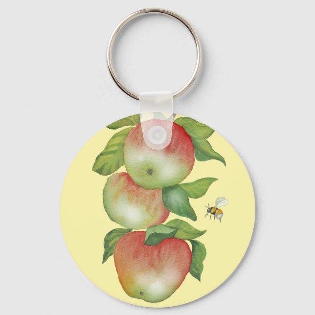 Chaveiro Harmonia Doce: Maçãs de Aquarela e uma Abelha (Frente)