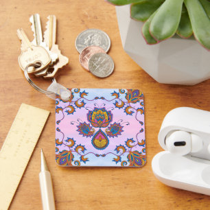 Chaveiro Harmonia Floral Ornamentada, Azul Beatitude