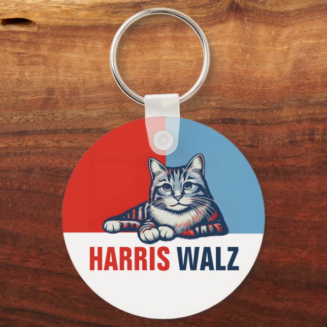 Chaveiro Harris Walz 2024 Obviamente Blue Cat (Frente)