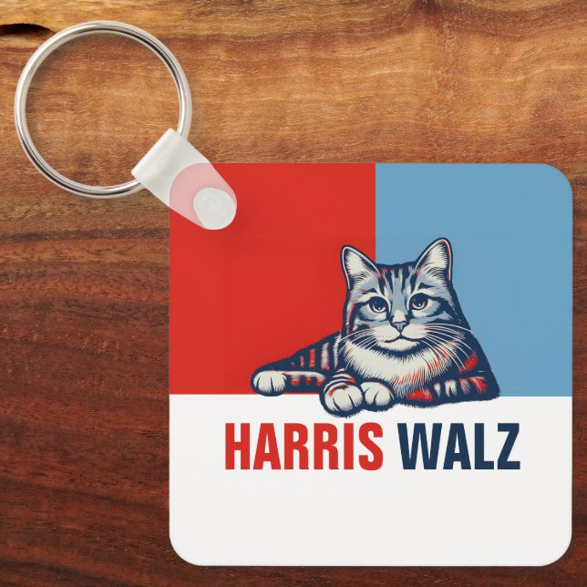Chaveiro Harris Walz 2024 Obviamente Blue Cat (Frente)