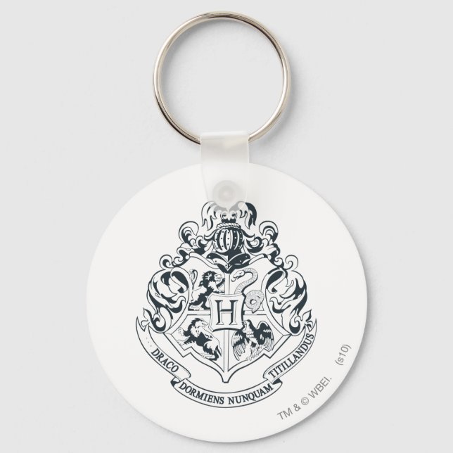 Chaveiro Harry Potter | Hogwarts Crest - Black and White (Frente)