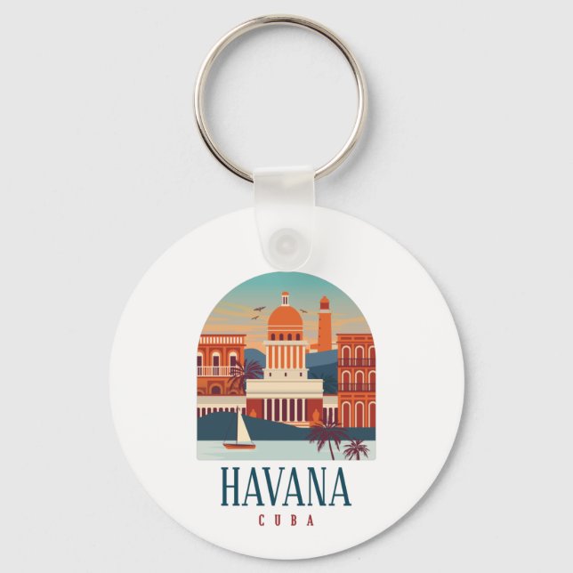 Chaveiro Havana Cuba Island Vintage - Cidade Retroativa Mín (Frente)