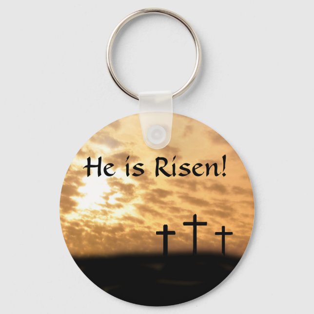 Chaveiro He is Risen! Three Crosses and Sunset Key Chain (Frente)
