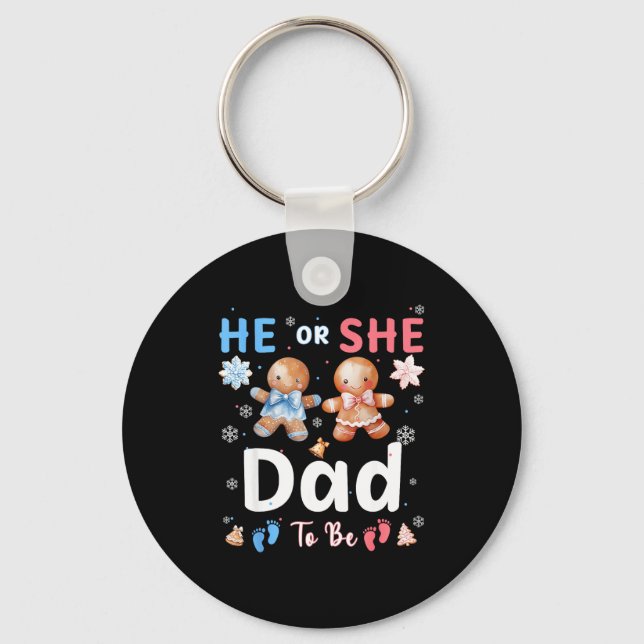Chaveiro He Or She Dad To Be Christmas Gingerbread Gender R (Frente)