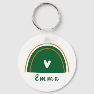 Chaveiro Heart Boho Green Rainbow com nome personalizado