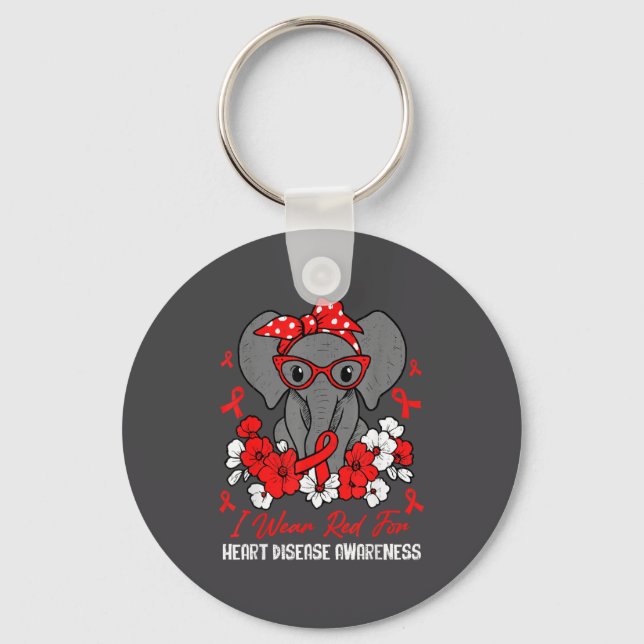 Chaveiro Heart Health Elephant Red Ribbon Heart Disease Awa (Frente)