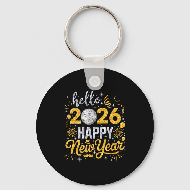 Chaveiro Hello 2026 Happy New Year Fireworks Balloons Famil (Frente)