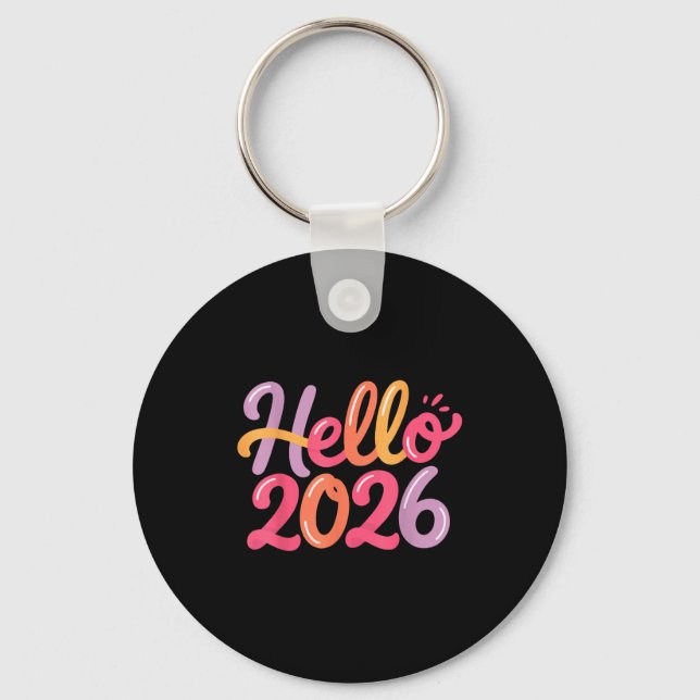 Chaveiro Hello 2026 New Year Celebration Fun Colorful Boys  (Frente)