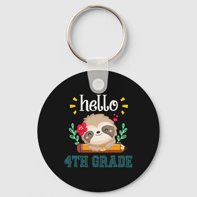 Chaveiro Hello Fourth Grade Byck To School Cute Sloth Lover (Frente)