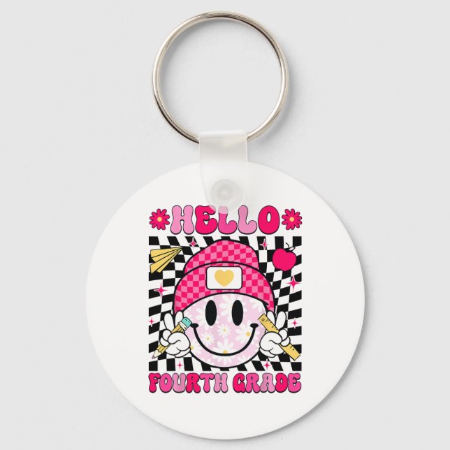 Chaveiro Hello Fourth Grade Smile Face 4th Grade Back To Sc (Frente)