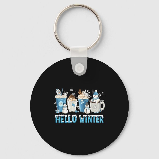 Chaveiro Hello Winter Sweet Cozy Coffee Lovers Snowman Chri (Frente)