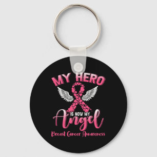 Chaveiro Herói Agora É Meu Anjo Câncer de Mama Laço Rosa Ve