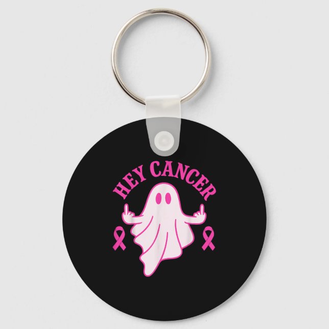 Chaveiro Hey Cancer Ghost Halloween Funny Breast Cancer Awa (Frente)
