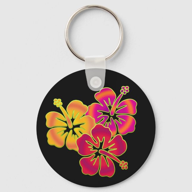 Chaveiro hibiscus trio | BG preto (Frente)