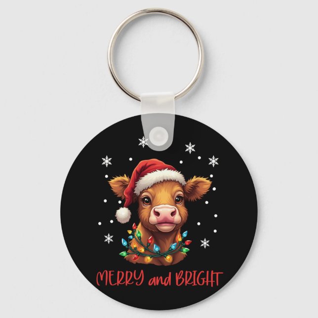 Chaveiro Highland Baby Cow Luzes de Natal (Frente)