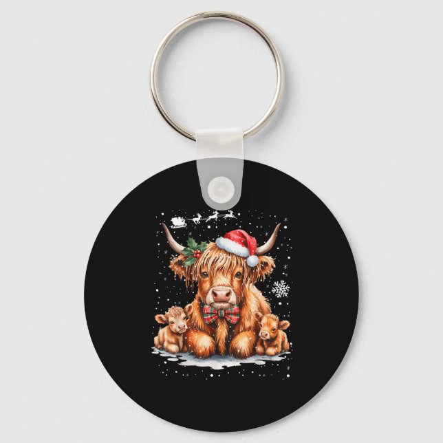 Chaveiro Highland Cow Christmas Outfit Idea Women Xmas High (Frente)