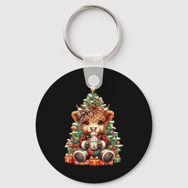 Chaveiro Highland Cow Christmas Tree Cute Heifer Cow Mooey  (Frente)