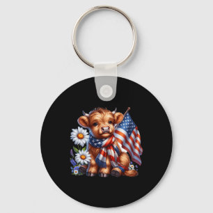 Chaveiro Highland Cow Florals 4 De Julho Dos Eua Flag Patri