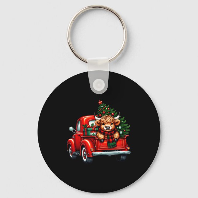 Chaveiro Highland Cow In Truck Farm Farmer Christmas Cow Ca (Frente)
